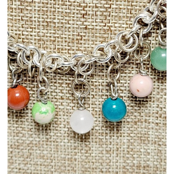 Genuine Agate Round Bead Multicolor Silver Tone Necklace & Drop Earrings Set New - Picture 10 of 11